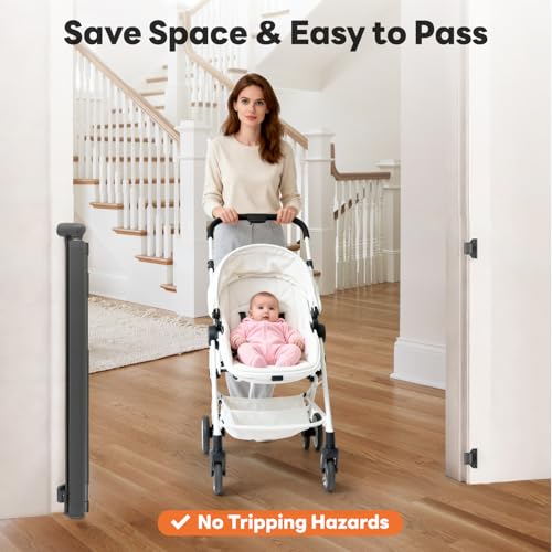2 Pack) Retractable Baby Gates for Doorways, 55" Wide Mesh Dog Gate (Gray / 33'' Tall X 55'' Wide (2 Pack))