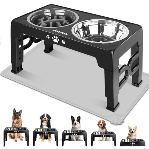 Elevated Dog Bowls for Medium Large Dogs with Mat (for Medium Large Dogs 1 Basic&1Slow Bowl with Mat / Black)