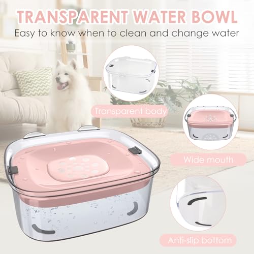 3L No Spill Dog Water Bowl with Slow Drinking Disk (Pink)
