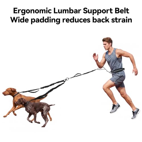 Hands Free Double Dog Leash with Waist Bag 82.7" Medium Large 2 Dogs - PetSolution