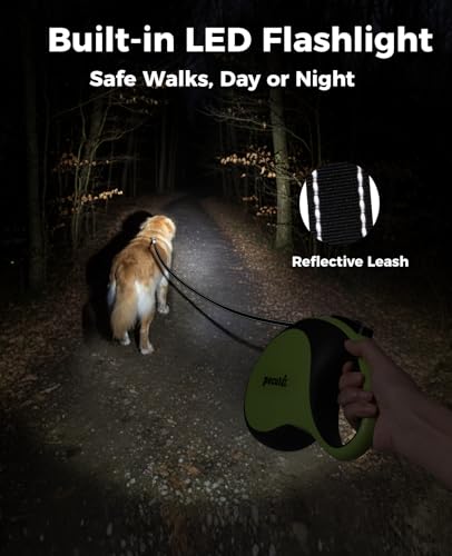 Retractable Dog Leash with Flashlight (Large-26ft)