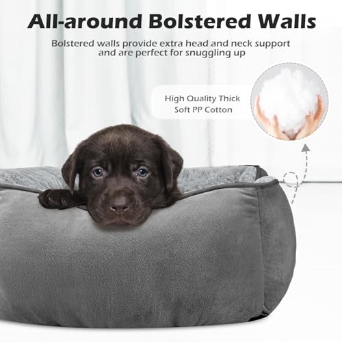 Medium Dog Bed Rectangle Washable Orthopedic Soft Calming Sleeping Durable Pet Cuddler with Anti (M(25"x 21"x 8") / Light Grey)