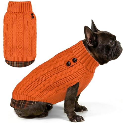 Dog Sweater for Small Medium Dogs Turtleneck Thick Knit Pullover (X-Large (19-27lbs) / 7# Orange)