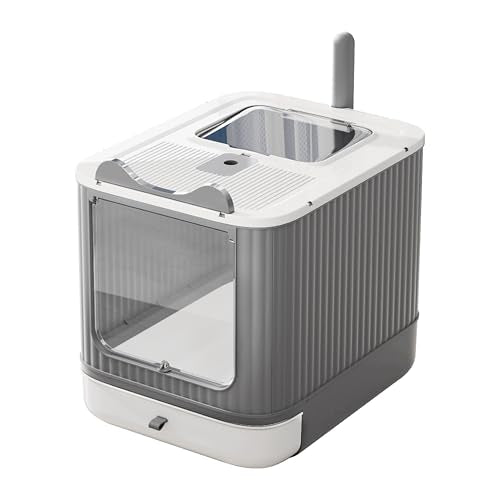 Covered Cat Litter Box with Lid for Kitten to Medium (White And Grey / Medium)