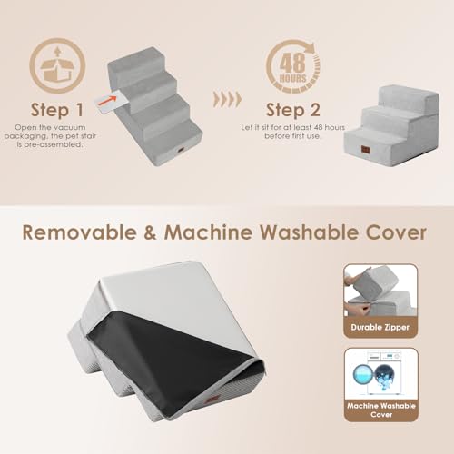 Dog Stairs for Small Dogs 13.5" H (Light Grey / Standard 15" x 18" x 13.5")