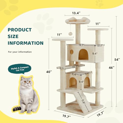 54 Inch Cat Tree Tower with Sisal Scratching Post (Beige / 54IN)