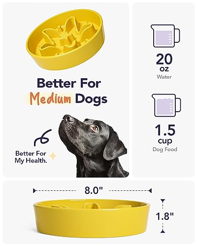 Slow Feeder Dog Bowls Ceramic (Star Yellow / M-1.5 Cups)