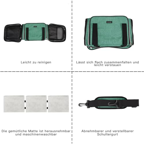 Expandable Cat Carrier with Travel Litter Box (Green / 12.6"L x 6.9"W x 16.5"H)