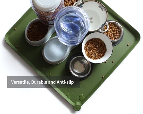 XX Large Silicone Pet Feeding Mats (28” x 26” / Dark Olive)