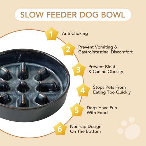 Ceramic Slow Feeder Dog Bowls (1 x Starry Sky - C / M- 7.3inch / 1.2 Cups)