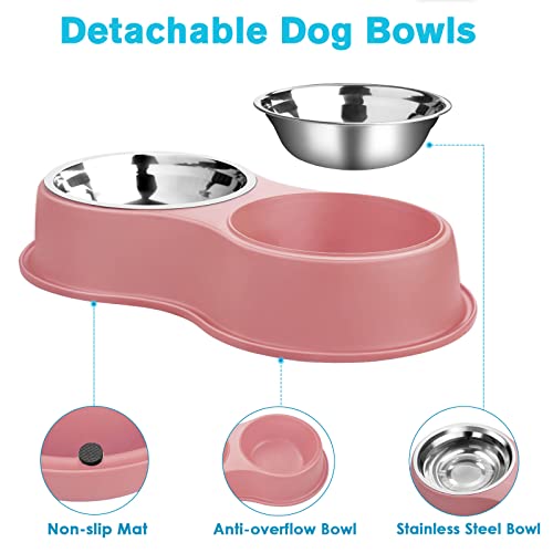 Stainless Steel Dog Bowls Double Non (Medium-18oz / 3.Pink)