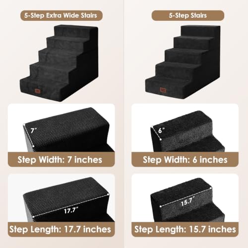 Dog Stairs for Bed 22.5" H (Black / Extra Wide 17.7" x 35" x 22.5")
