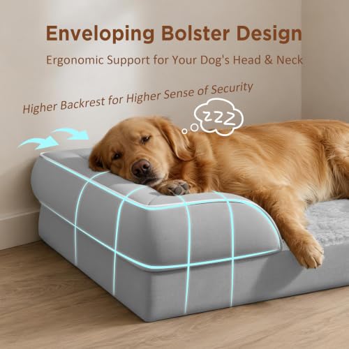 Waterproof Orthopedic Dog Bed for Extra Large Dogs (42.0"L x 30.0"W x 8.5"Th / Grey White)