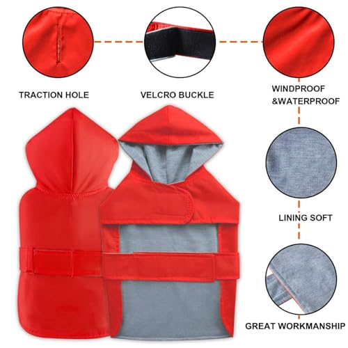 Dog Raincoat Dog Rain Jacket Hooded Poncho Waterproof Pet Rain Suit Double (Red / XXL:Back Length 15-17.5")