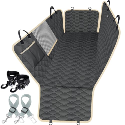 Dog Car Seat Covers for Back Seat with 2 Seat Belts (Standard / Black)
