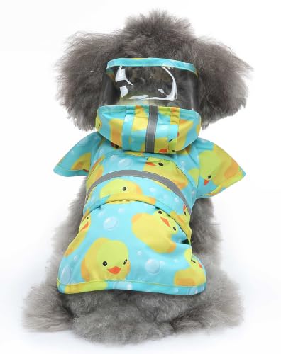 Dog Raincoat Hooded Reflective Waterproof Slicker Poncho (Duck / XS(1-2 pound))