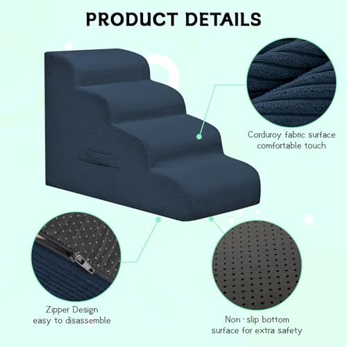 3 Step Dog Stairs Pet Ramp for High Beds (Navy / 3-Step 16"H)