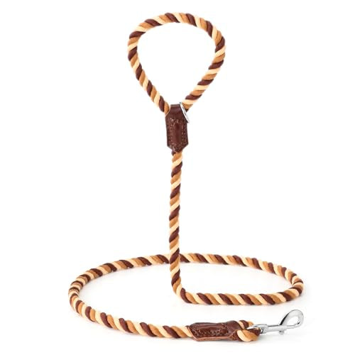 Rainbow Dog Leash Braided Cotton Rope w Leather (Brown Gradient / 72 Inch-1/2")