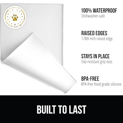 Dog Food Mat 100% Waterproof Silicone (White / 18.5"l X 11.5"w)