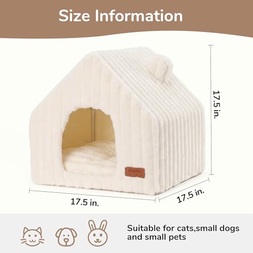 Cat Bed Cave Enclosed Washable Covered Dog Bed with Support Frame (Cream / 17 Inch (Cats up to 15 lbs, Dogs up to 10 lbs))