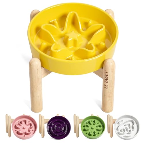Ceramic Slow Feeder Dog Bowls Elevated (Star Yellow+Stand / S-0.6 Cups)