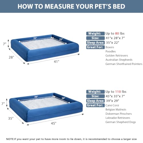 XL Extra Large Orthopedic for Senior Dog Bed Comfy Sleeping (Blue / X-L (41x28x7in))