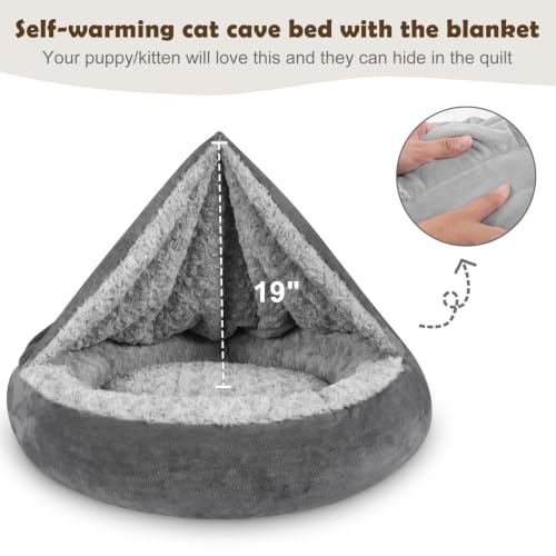 Small Dog Bed Cat Bed with Hooded Blanket (S(23" x 23" x 7") / Dark Grey)