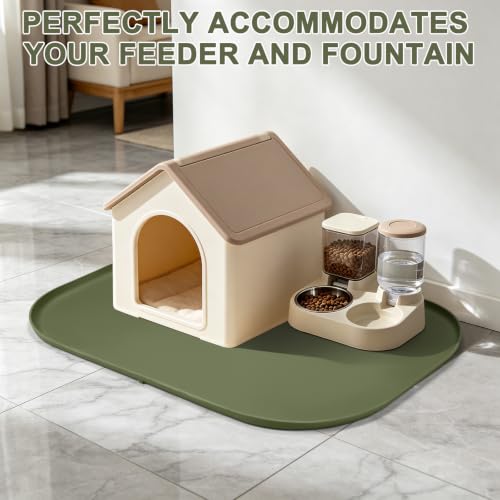 Waterproof Silicone Pet Food Mat with Raised Edge for Dog & Cat (Light Olive Green / 36"L x 24"W)
