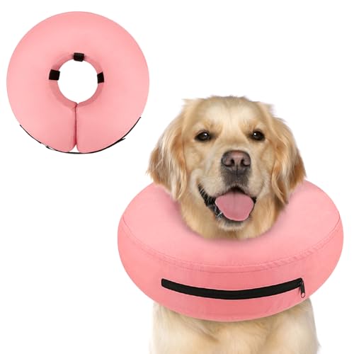 Inflatable Dog Cone Collar Alternative After Surgery (Solid Pink / XL(Neck 14"-18"))