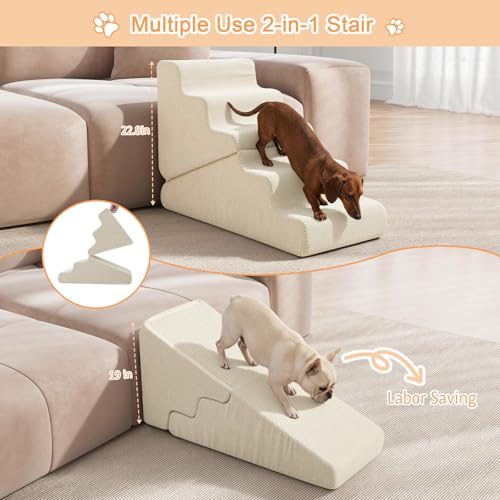 Dog Ramp for Bed (Beige / Standard 5 Step)
