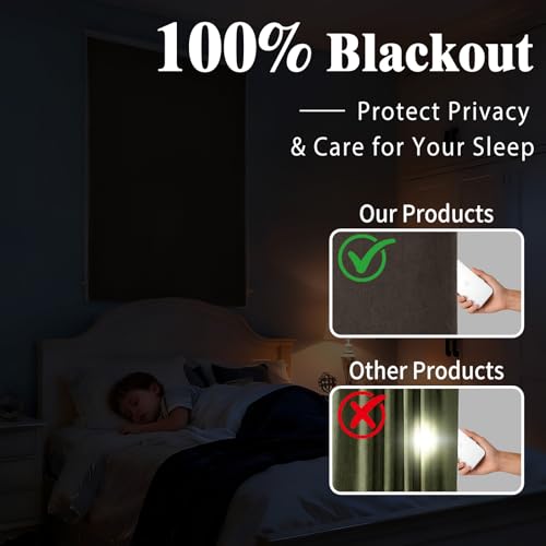 100% Blackout Self Adhesive Portable Curtains for Bedroom Easy to Install Window Thermal Lnsulated Kitchen Room Darkening Small Window Curtains (34"W x 80"L (Pack of 1) / Dark Brown)
