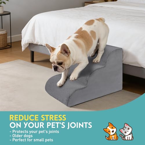 Dog Stairs for Small Dogs (Grey / 3-Step (H: 15.7IN))
