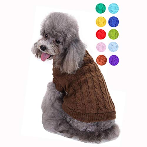 Dog Sweater Soft Warm Turtleneck Knitted Clothes for Small Medium Large Pet (Brown / Small)