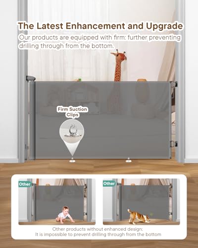 Extra Wide Retractable Baby Gate 71" Wide Fits Large Opening Gray (Gray / 34" Tall x 71" Wide)