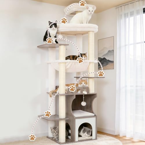 Modern Cat Tree Tower (70.9 inches / Rustic Gray)