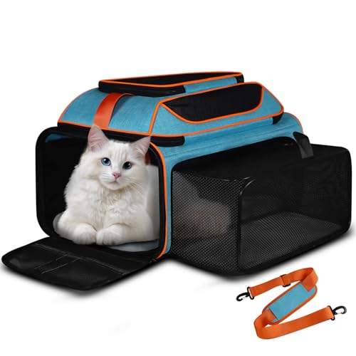 Top and Side Expandable Pet Carrier Airline Approved (Blue with Side Expandable)