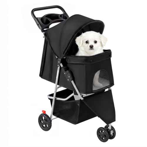 3 Wheel Foldable Pet Stroller for Dogs and Cats (Black / 29.13"×39.37"×17.71")
