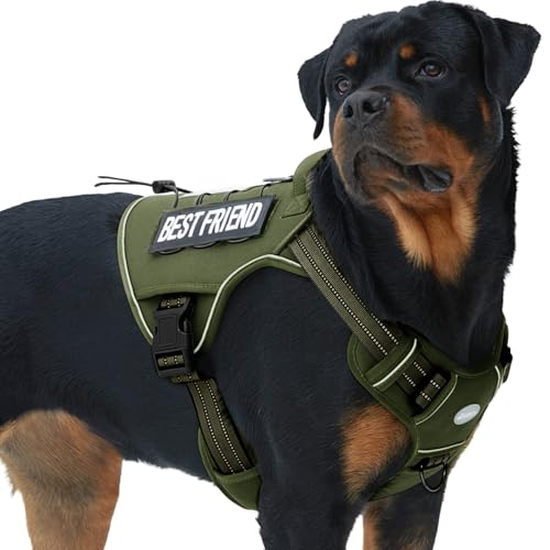 Tactical Dog Harness for Large Dogs (Green - Deep Enrich / XL(Neck:20-31",Chest:26-42"),75-135 lbs)