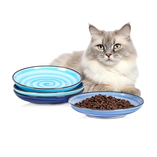 6 Inch Ceramic Cat Bowls (6 Inch, Set of 4 / Gradient Blue)