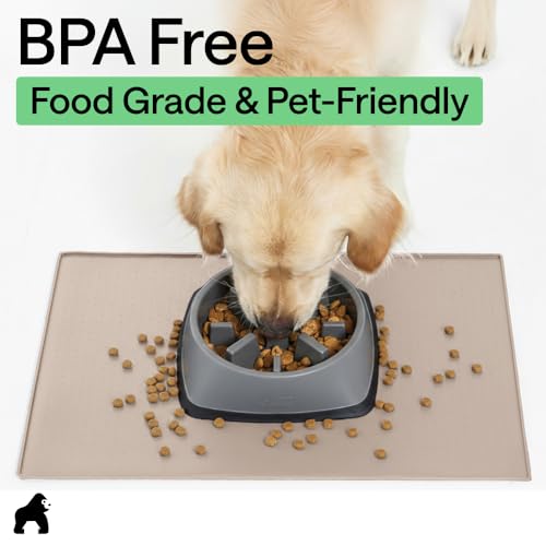 Dog Food Mat 100% Waterproof Silicone (Cream / 32"l X 24"w)