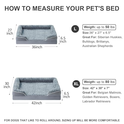 Orthopedic Washable Dog Bed Large for Senior Dog Cozy Sleep (36.0"l X 27.0"w X 6.5"th / Grey)