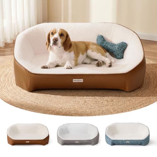 Dog Bed for Medium Sized Dog (Leather-Blue-Light Gray / 36"L x 25.5"W x 12.6"Th)