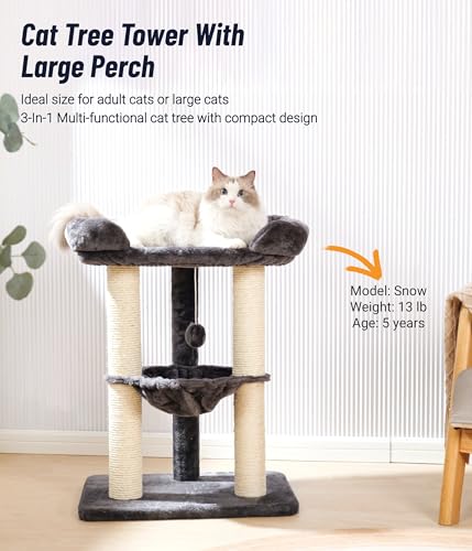 28" Cat Tree Large Bed for Big Cats (Gray)