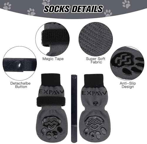 6PCS Anti Slip Dog Socks to Prevent Licking Paws (XX-large (6 Count) / Black and Grey)