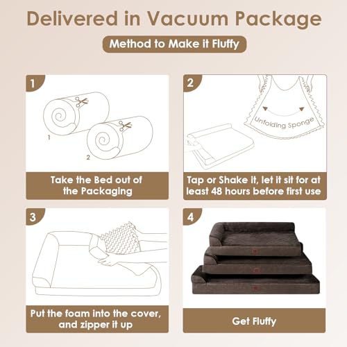 XXL Dog Bed Memory Foam (Brown / 48.0"L x 35.0"W x 7.5"Th)