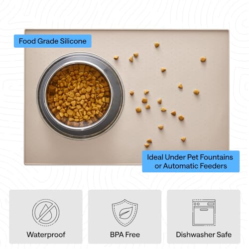 Dog Food Mat 100% Waterproof Silicone (Cream / 23"l X 15"w)