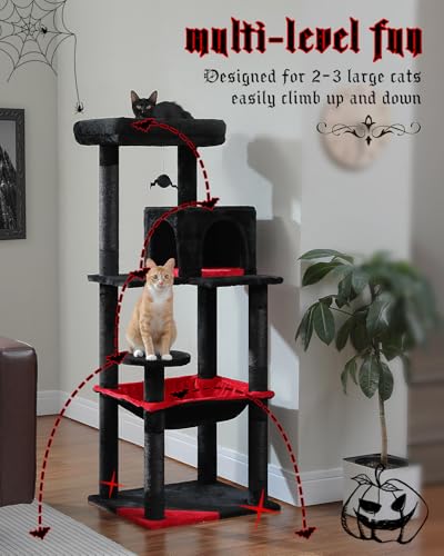 56.3" Cactus Cat Tree with Metal Hammock (Black / 56.3in)