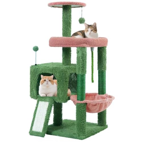 37.5" All-in-One Cat Tree Tower with Scratching Board & Posts Cozy Sleeping Perch Hammock and Toy Balls, Green (37.5'' / Green)