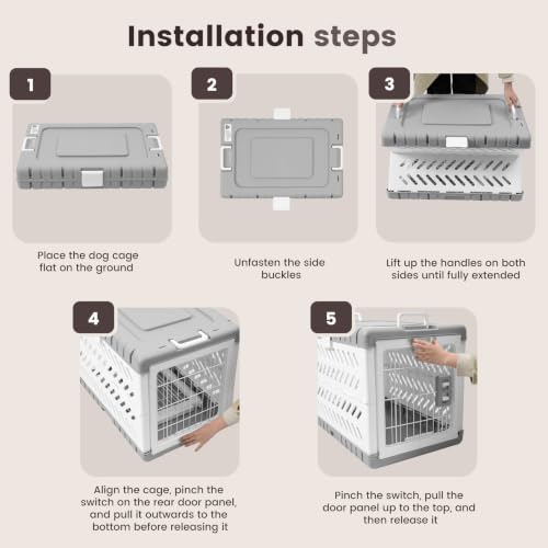 Collapsible Dog Crate for Medium (Grey / 28.0"L x 18.3"W x 20.9"H)