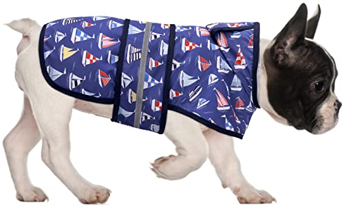 Dog Raincoat with Hood & Leash Hole S (Small / Nautical Boats)